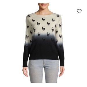 Skull Cashmere Dip Dye Skull Pattern Ombre Sweater